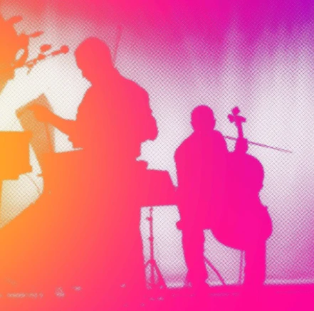 a pink silhouette of musicians